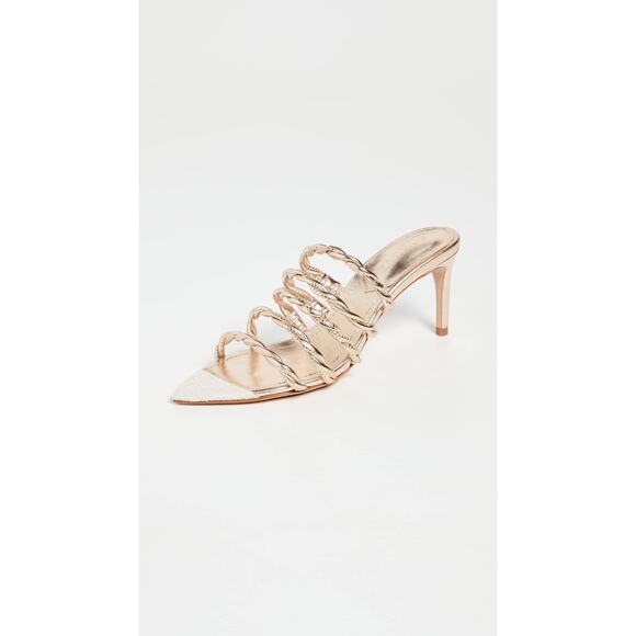 Schutz Lessie Sandals Sz 6B Gold Heels Pointed Toe MSRP $128 Nice! - Picture 2 of 10